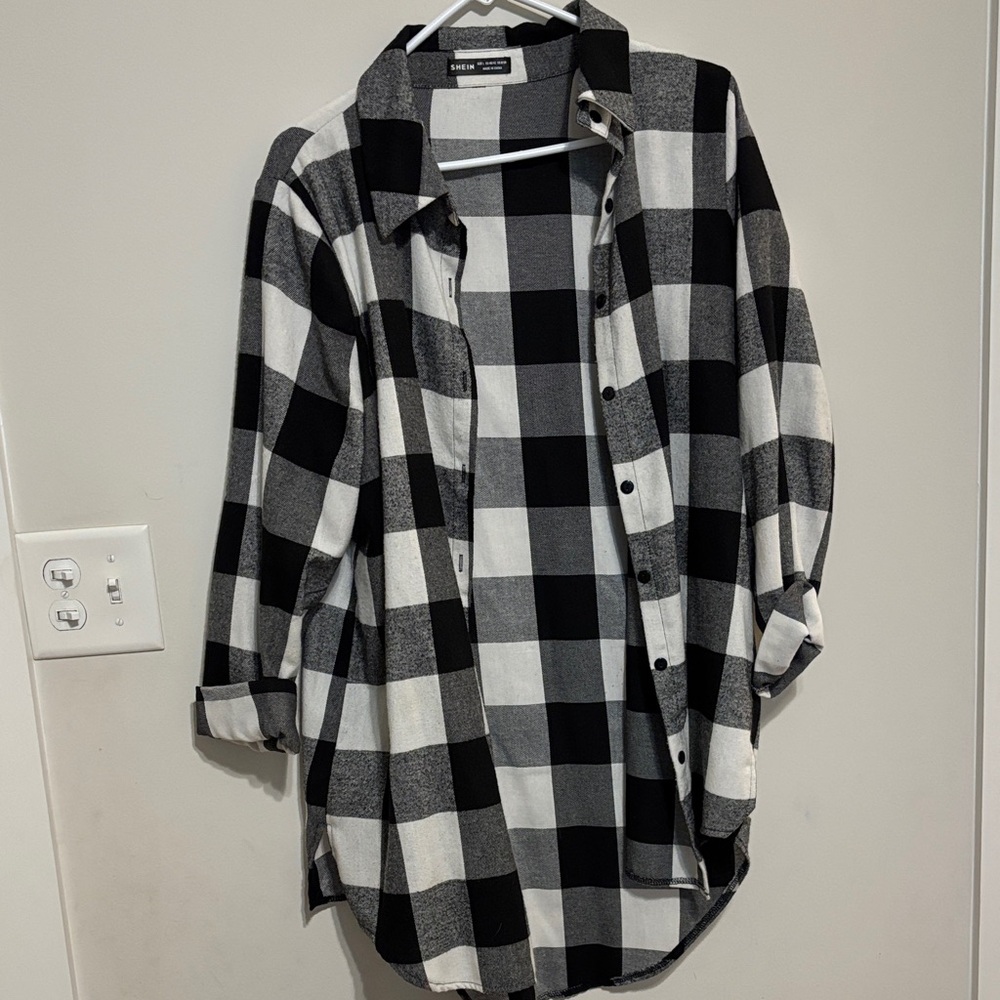 Black and White Buffalo Check Button-Down Shirt